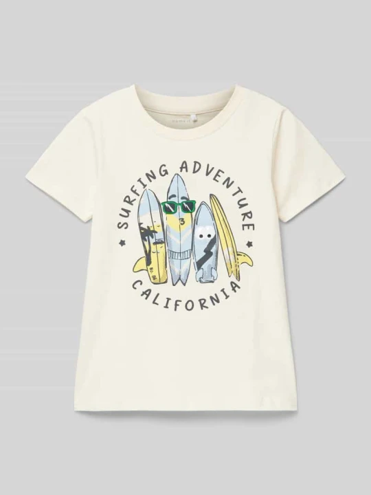 Zdjęcie produktu T-shirt z nadrukiem z napisem i motywem NAME IT Złamany biały
