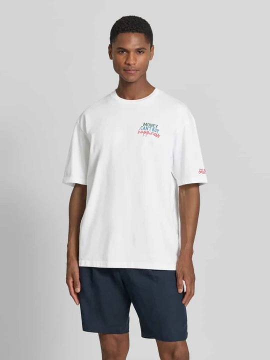Zdjęcie produktu T-shirt z nadrukiem z napisem i okrągłym dekoltem MC2 Saint Barth Biały