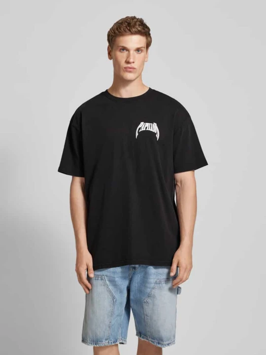 Zdjęcie produktu T-shirt z nadrukiem z napisem model ‘CHO ORIGAMI’ Mister Tee Antracytowy