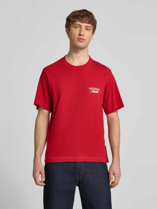 Zdjęcie produktu t-shirt z nadrukiem z napisem model 'NORREBRO' Jack&Jones Czerwony
