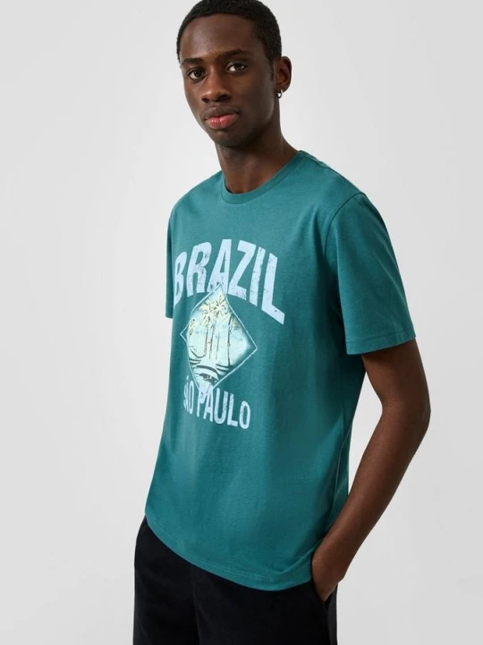 Zdjęcie produktu T-shirt z nadrukiem z przodu QS petrolowy