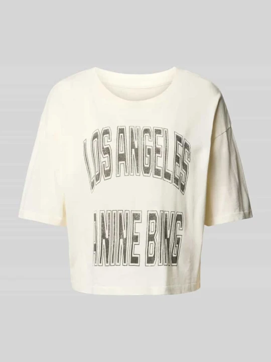 Zdjęcie produktu Krótki T-shirt z nadrukiem logo Anine Bing Beżowy