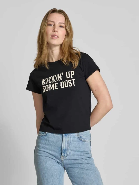 Zdjęcie produktu T-shirt z nadrukiem ze sloganem REVIEW Czarny