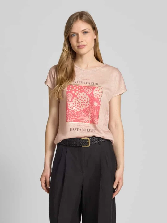 Zdjęcie produktu T-shirt z nadrukowanym motywem Christian Berg Piaskowy
