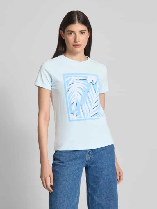 Zdjęcie produktu t-shirt z obszyciem ozdobnymi kamieniami i nadrukiem z motywem comma