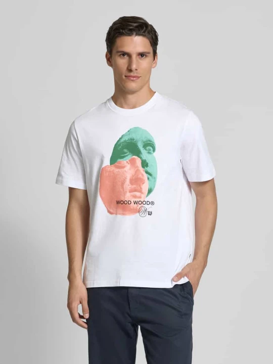 Zdjęcie produktu T-shirt z nadrukowanym motywem i logo model ‘Bobby’ Wood Wood Biały