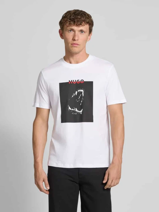 Zdjęcie produktu T-shirt z nadrukowanym motywem i logo model ‘Dobero’ Hugo Biały