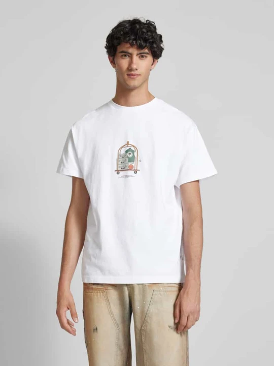 Zdjęcie produktu T-shirt z nadrukowanym motywem i logo model ‘Trolley’ BLKVIS Biały
