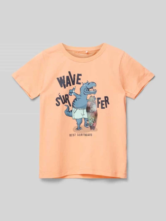 Zdjęcie produktu T-shirt z nadrukowanym motywem NAME IT Morelowy
