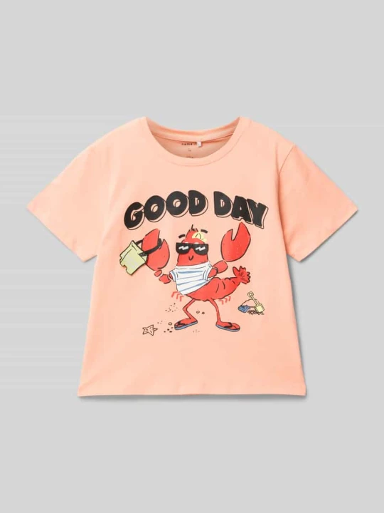 Zdjęcie produktu T-shirt z nadrukowanym motywem NAME IT Morelowy