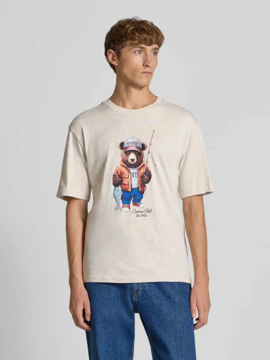 Zdjęcie produktu T-shirt z nadrukowanym motywem REVIEW Écru melanż
