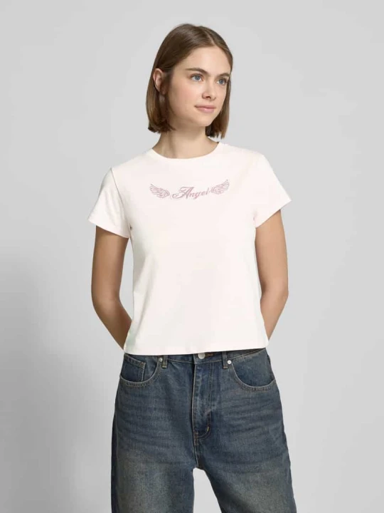 Zdjęcie produktu T-shirt z nadrukowanym motywem REVIEW Różowawy