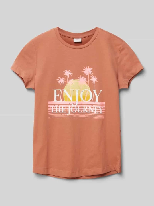 Zdjęcie produktu T-shirt z nadrukowanym motywem s.Oliver Terakotowy
