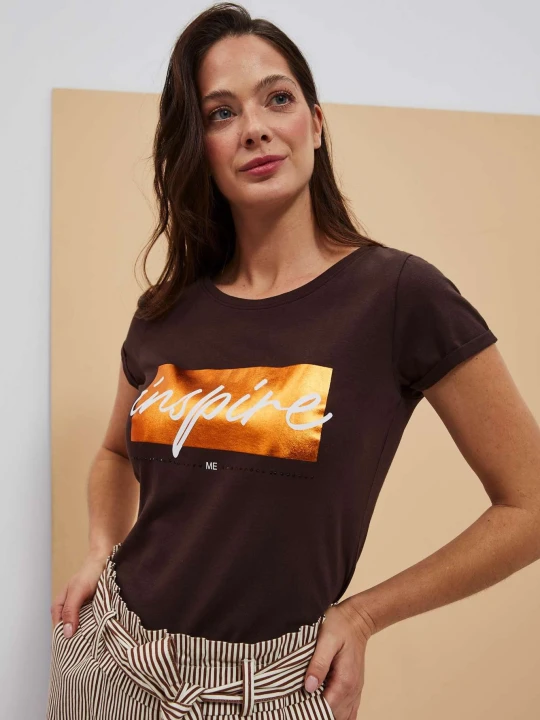 Zdjęcie produktu T-shirt z napisem ciemnbrązowy Moodo