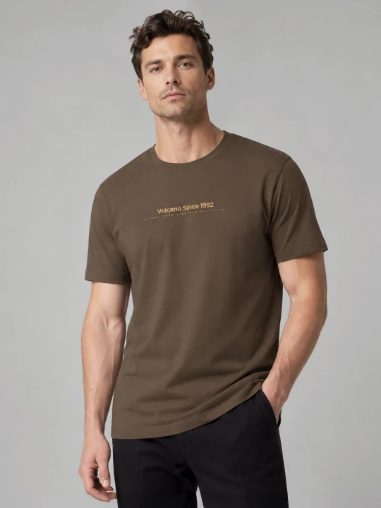 Zdjęcie produktu T-shirt z napisem, Comfort Fit, T-FIT Volcano Brązowy