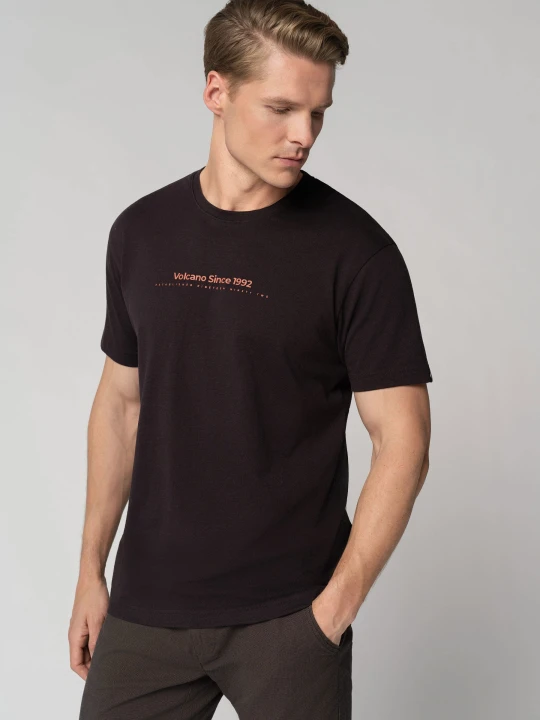 Zdjęcie produktu T-shirt z napisem, Comfort Fit, T-FIT Volcano Burgundowy