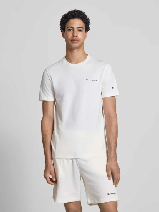 Zdjęcie produktu T-shirt z naszywanymi detalami z logo i okrągłym dekoltem Champion Złamany biały