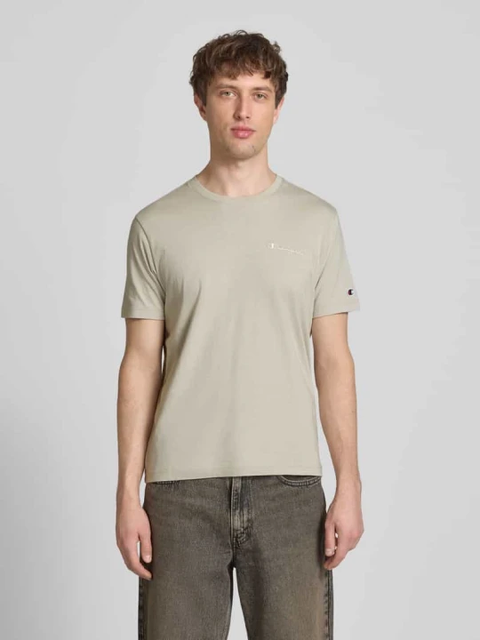 Zdjęcie produktu T-shirt z naszywanymi detalami z logo i okrągłym dekoltem Champion Beżowy