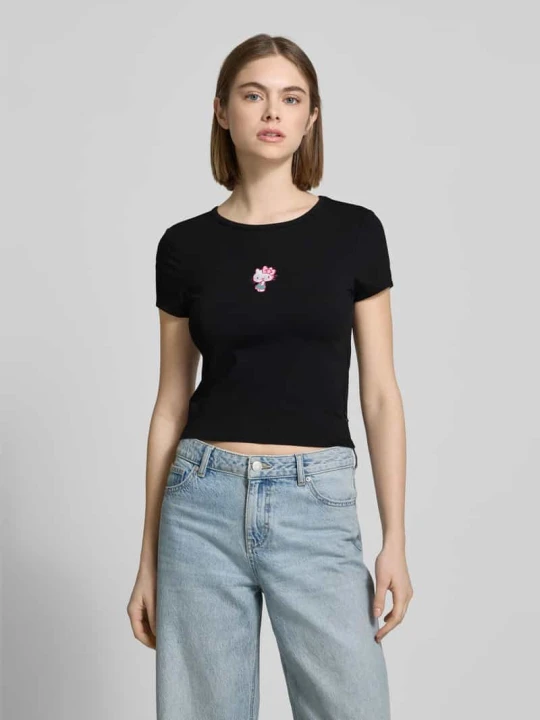 Zdjęcie produktu T-shirt z o kroju slim fit z wyhaftowanym motywem REVIEW Czarny