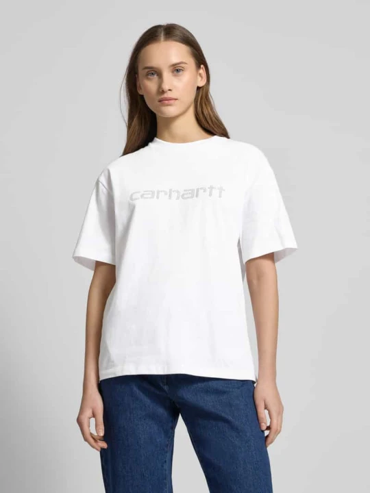 Zdjęcie produktu T-shirt z obszyciem kamieniami stras model ‘Rivet’ Carhartt WIP Biały