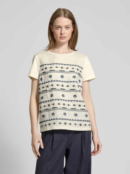 Zdjęcie produktu T-shirt z obszyciem koronką model ‘BONDENO’ Weekend Max Mara Złamany biały