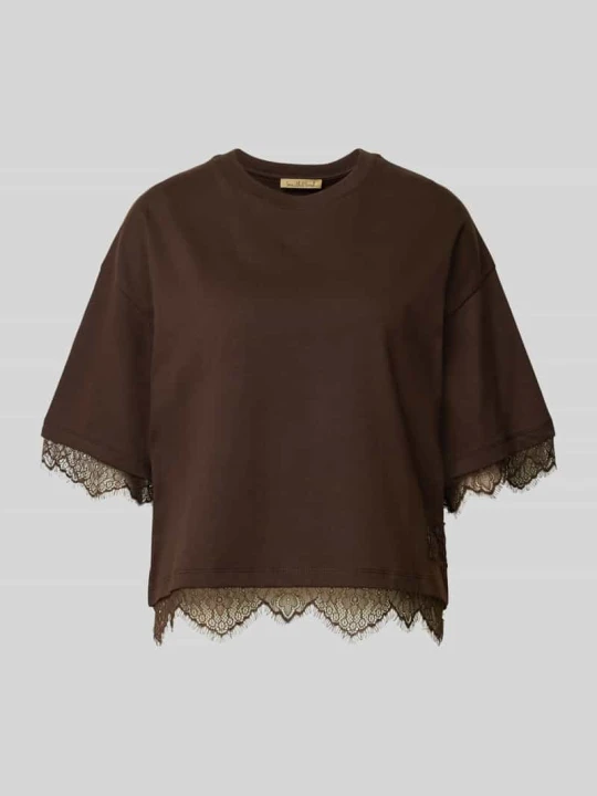 Zdjęcie produktu T-shirt z obszyciem koronką Smith & Soul Ciemnobrązowy