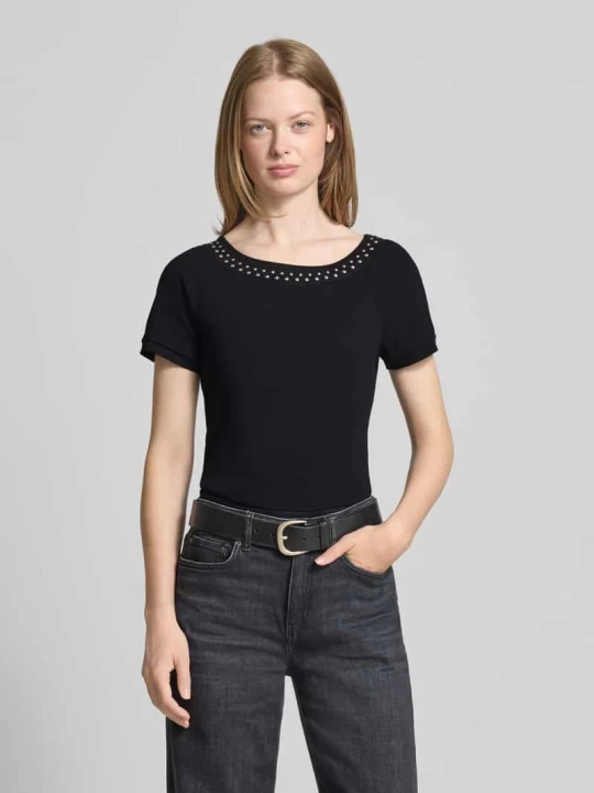 Zdjęcie produktu T-shirt z obszyciem nitami i okrągłym dekoltem Zero Czarny