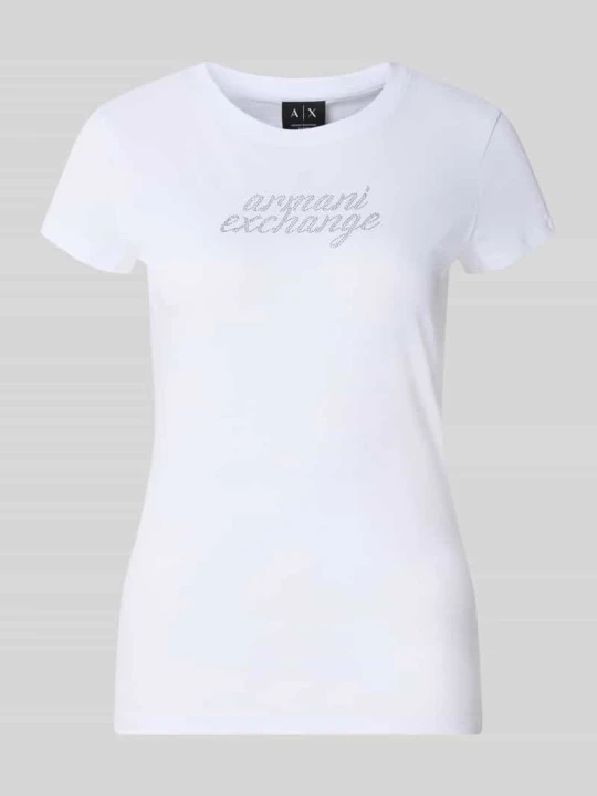 Zdjęcie produktu t-shirt z obszyciem ozdobnymi kamieniami i okrągłym dekoltem Armani Exchange Biały