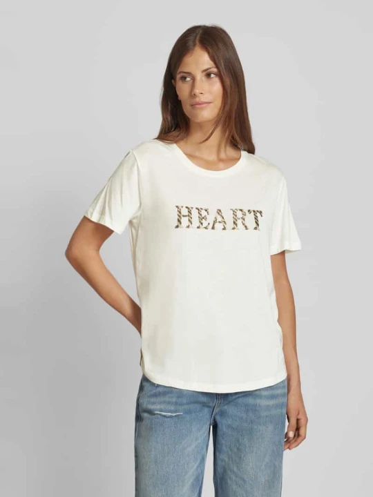 Zdjęcie produktu T-shirt z obszyciem perełkami model ‘FQGaya’ Freequent Écru