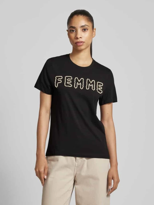 Zdjęcie produktu T-shirt z obszyciem perełkami model ‘NANNA’ Only Czarny