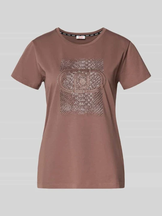 Zdjęcie produktu T-shirt z obszyciem z kamieni stras Liu Jo Średniobrązowy