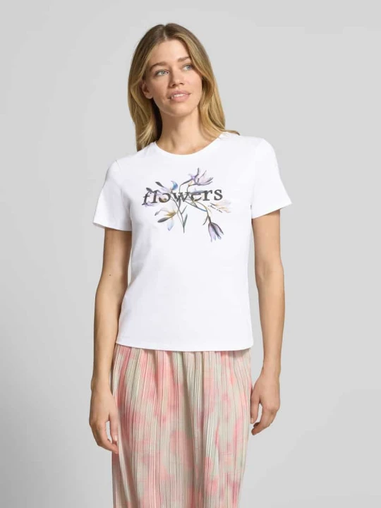 Zdjęcie produktu T-shirt z obszyciem z kamieni stras Marc Cain Biały