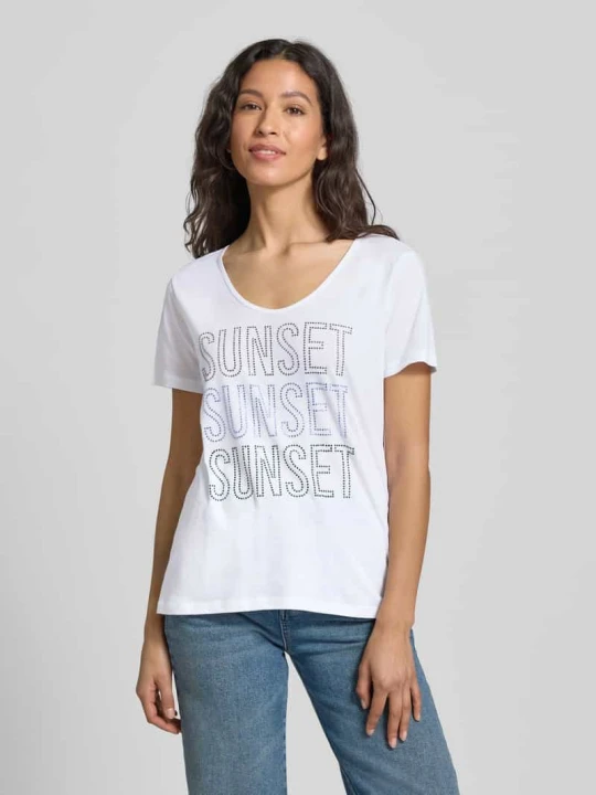Zdjęcie produktu T-shirt z obszyciem z kamieni stras milano italy Złamany biały