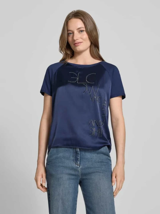 Zdjęcie produktu T-shirt z obszyciem z kamieni stras Monari Granatowy