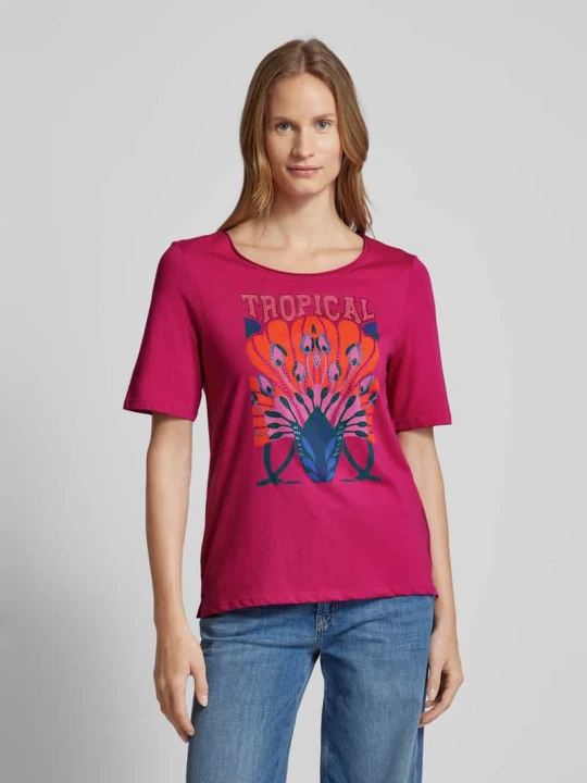 Zdjęcie produktu T-shirt z obszyciem z kamieni stras Oui Fuksjowy