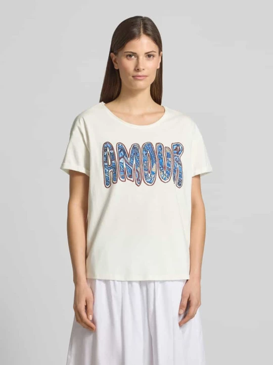 Zdjęcie produktu T-shirt z obszyciem z kamieni stras Oui Biały