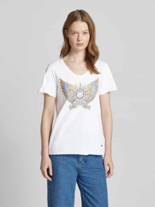Zdjęcie produktu T-shirt z obszyciem z ozdobnych kamieni model ‘GETHI’ MOS MOSH Biały