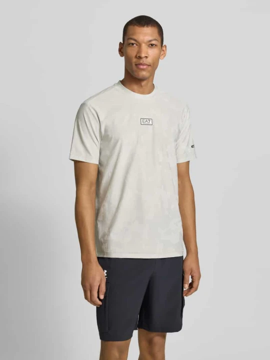 Zdjęcie produktu T-shirt z okrągłym dekoltem i detalem z logo EA7 Emporio Armani Jasnoszary