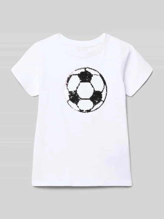 Zdjęcie produktu t-shirt z okrągłym dekoltem i dwustronnymi cekinami BLUE SEVEN Biały
