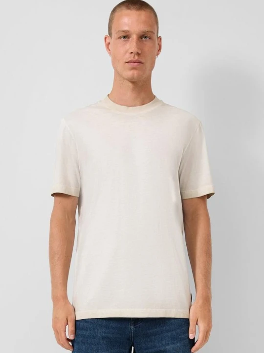 Zdjęcie produktu T-shirt z okrągłym dekoltem i efektem sprania o luźnym kroju QS beżowy
