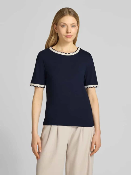 Zdjęcie produktu t-shirt z okrągłym dekoltem i falistym brzegiem MORE & MORE Granatowy