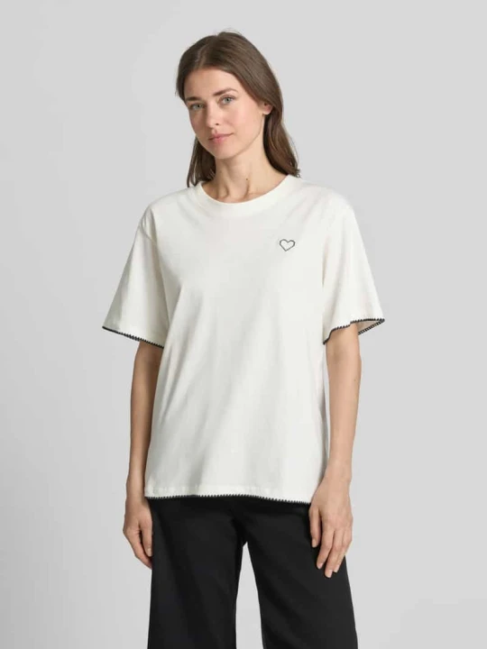 Zdjęcie produktu t-shirt z okrągłym dekoltem i haftami Freequent Granatowy
