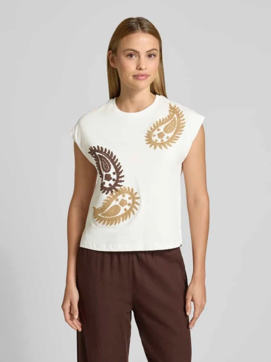 Zdjęcie produktu t-shirt z okrągłym dekoltem i haftami Stefanel Biały