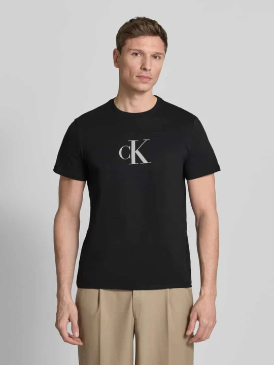 Zdjęcie produktu T-shirt z okrągłym dekoltem i logo Calvin Klein Czarny