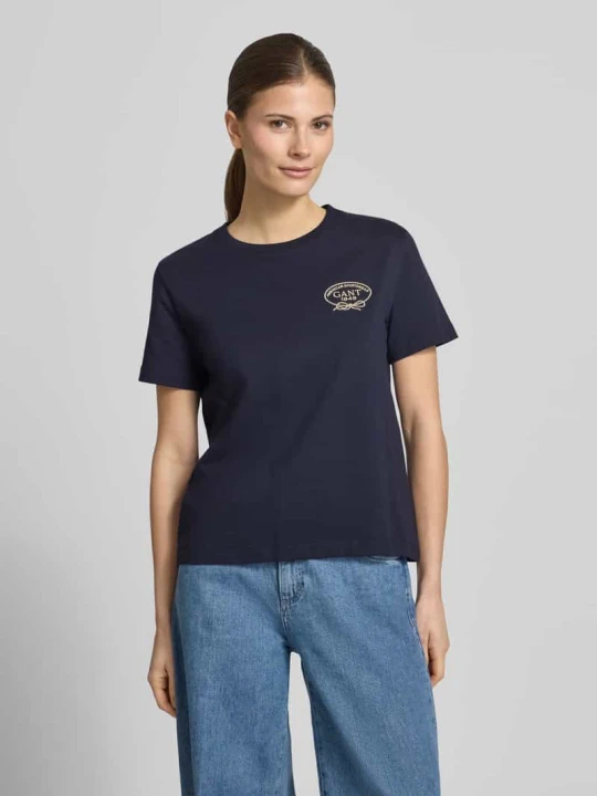 Zdjęcie produktu T-shirt z okrągłym dekoltem i logo Gant Granatowy