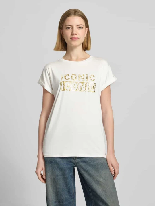 Zdjęcie produktu t-shirt z okrągłym dekoltem i nadrukiem model 'MARICA' Soyaconcept Złamany biały