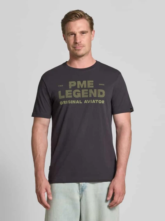 Zdjęcie produktu T-shirt z okrągłym dekoltem i nadrukiem z logo labelu PME Legend Antracytowy