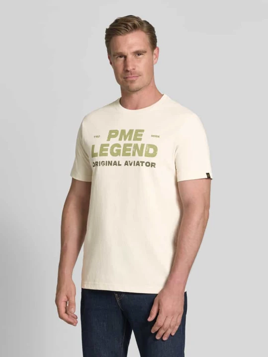 Zdjęcie produktu T-shirt z okrągłym dekoltem i nadrukiem z logo labelu PME Legend Złamany biały