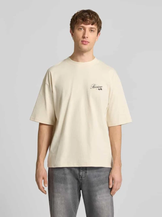 Zdjęcie produktu T-shirt z okrągłym dekoltem i nadrukiem z logo labelu REVIEW Écru