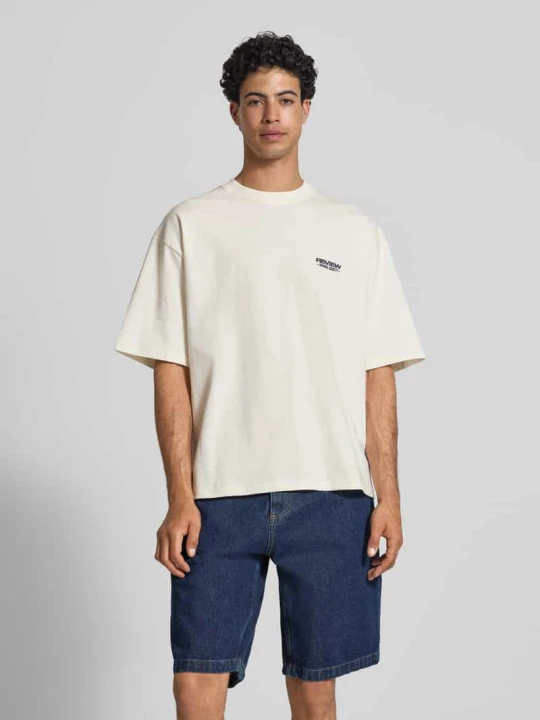 Zdjęcie produktu t-shirt z okrągłym dekoltem i nadrukiem z logo REVIEW Złamany biały